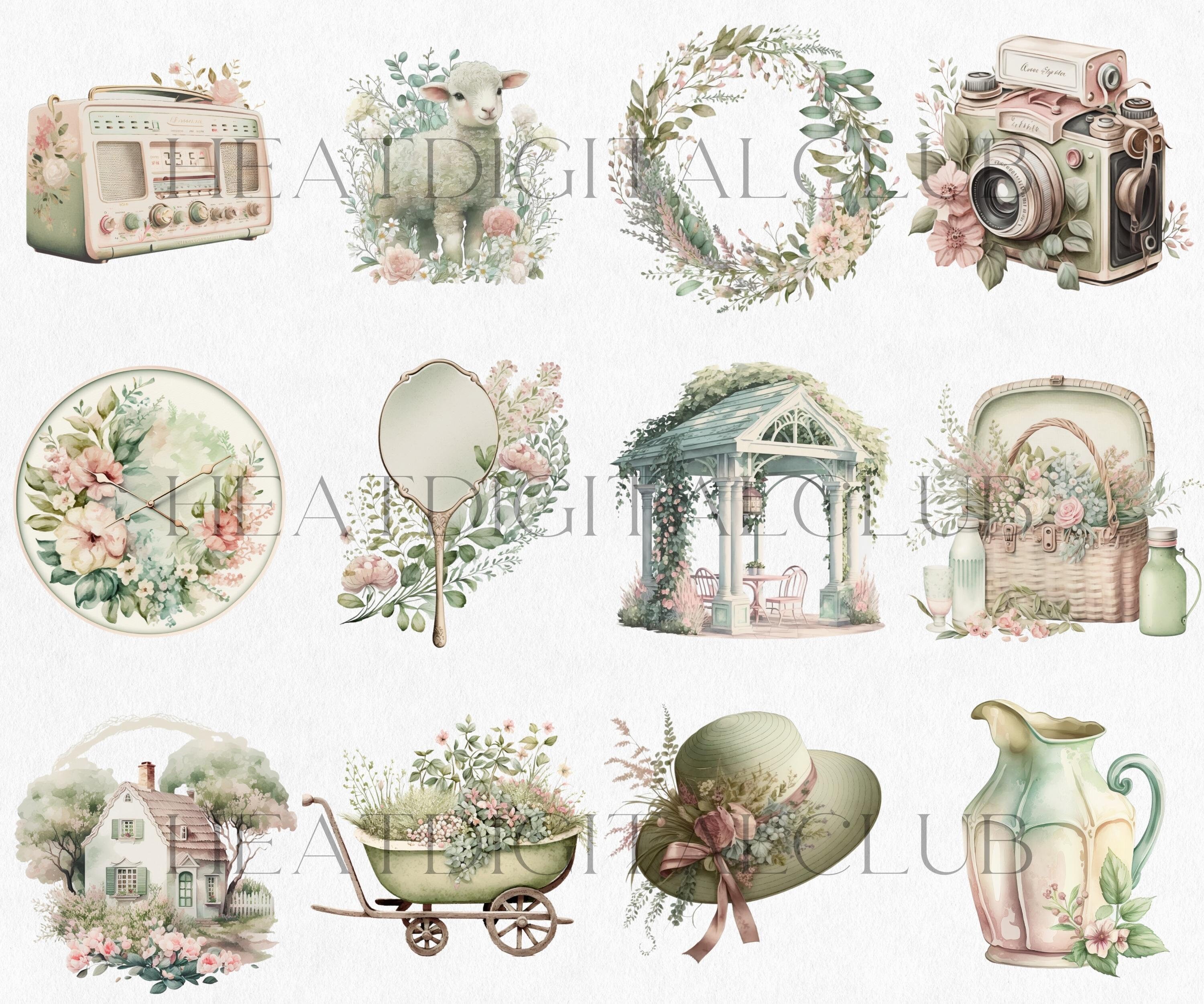 30 Watercolor Vintage Cottage Life Items Clip Art Cottagecore - Etsy