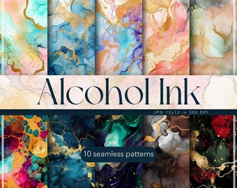 10 Seamless Alcohol Ink Patterns - JPEG - Digital Download - Repeating Pattern - Digital Papers - Scrapbook Paper - Infinite Patterns