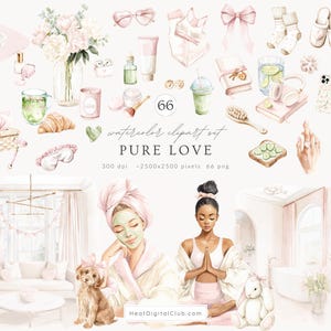 Watercolor Pure Love Clipart, Self Love PNG, Wellness Spa Coquette Aesthetic PNG, Valentines Day Clipart, Feminine Clipart, Digital Download