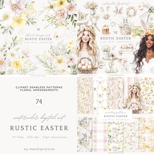 Aquarell rustikale Ostern Clipart, Pastell Ostern Clip Art, Osterhase, Frühling Clipart, Frohe Ostern PNG, Gemütliche Ostern, digitale Aufkleber