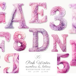 Aquarell Winter Zahlen Alphabet Clipart Bundle, Englisch Buchstaben Clip Art PNG, Fantasy Grafiken Märchen Digitaler Download Kommerzielle Nutzung