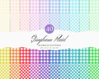 Pastel Gingham Plaid Seamless Patterns, Diagonal and Straight Gingham Digital Paper, Scrapbook papers, Instant Download, Commercial Use
