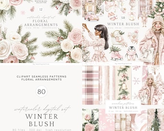 Watercolor Winter Blush ClipArt, Cozy Winter Clip Art Bundle, Holidays PNG, Winter Vacation PNG, Cottagecore clipart, Digital Download