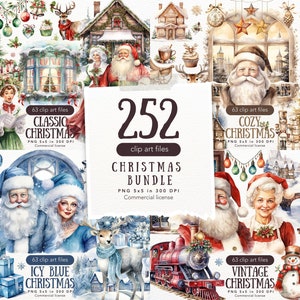 Aquarel kerst PNG clipart bundelafbeeldingen, kerst clipart, vakantie illustraties, digitale kerstman clipart, digitaal, commercieel gebruik
