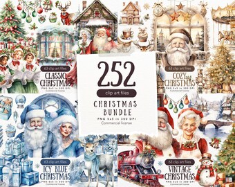 Watercolor  Christmas PNG Clipart Bundle Images, Christmas Clipart, Holiday Clip Art, Digital Santa Claus Clipart, Digital, Commercial Use