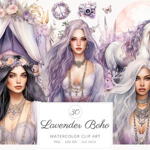 Aquarela Lavanda Boho Life Clip Art, Cottagecore Clipart PNG, Vida em casa de campo, Boho Life Graphics Ethnic Boho Bundle, vida vintage