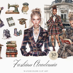 Clipart di moda acquerello Academia, Clip Art di Dark Academia, Pacchetto PNG Romantic Cottagecore, Laurea, Uso commerciale, Adesivi digitali