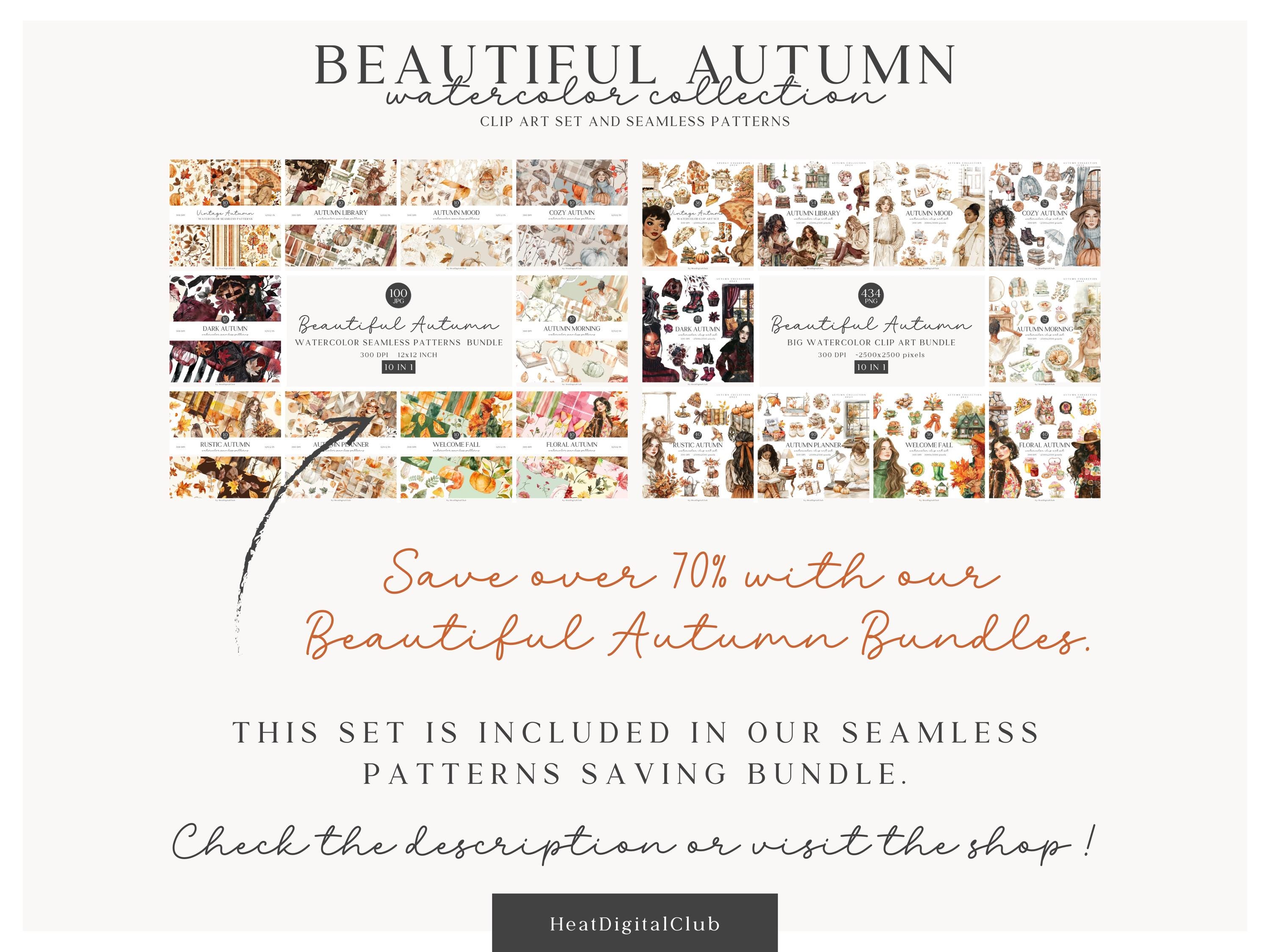 Watercolor Cozy Autumn Seamless Patterns, Neutral Fall Pattern