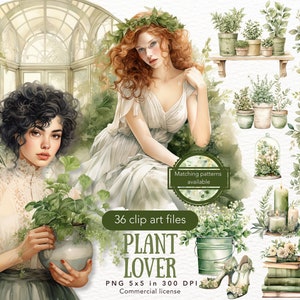 Paquete de imágenes prediseñadas de amantes de las plantas de acuarela, imágenes prediseñadas de plantas de interior en maceta, plantas de interior, decoración de plantas PNG, plantas, descarga digital, uso comercial