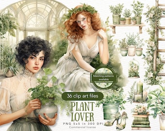 Watercolor House Plant Clipart Bundle, Cottagecore PNG (Digital Download)
