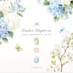 Akwarela Wielkanocna Elegancja Kompozycje Kwiatowe Clipart, Bukiet Hortensji PNG, Wiosenne Kwiaty Clipart, Eleganckie Kwiaty Wielkanocne PNG, Cyfrowe