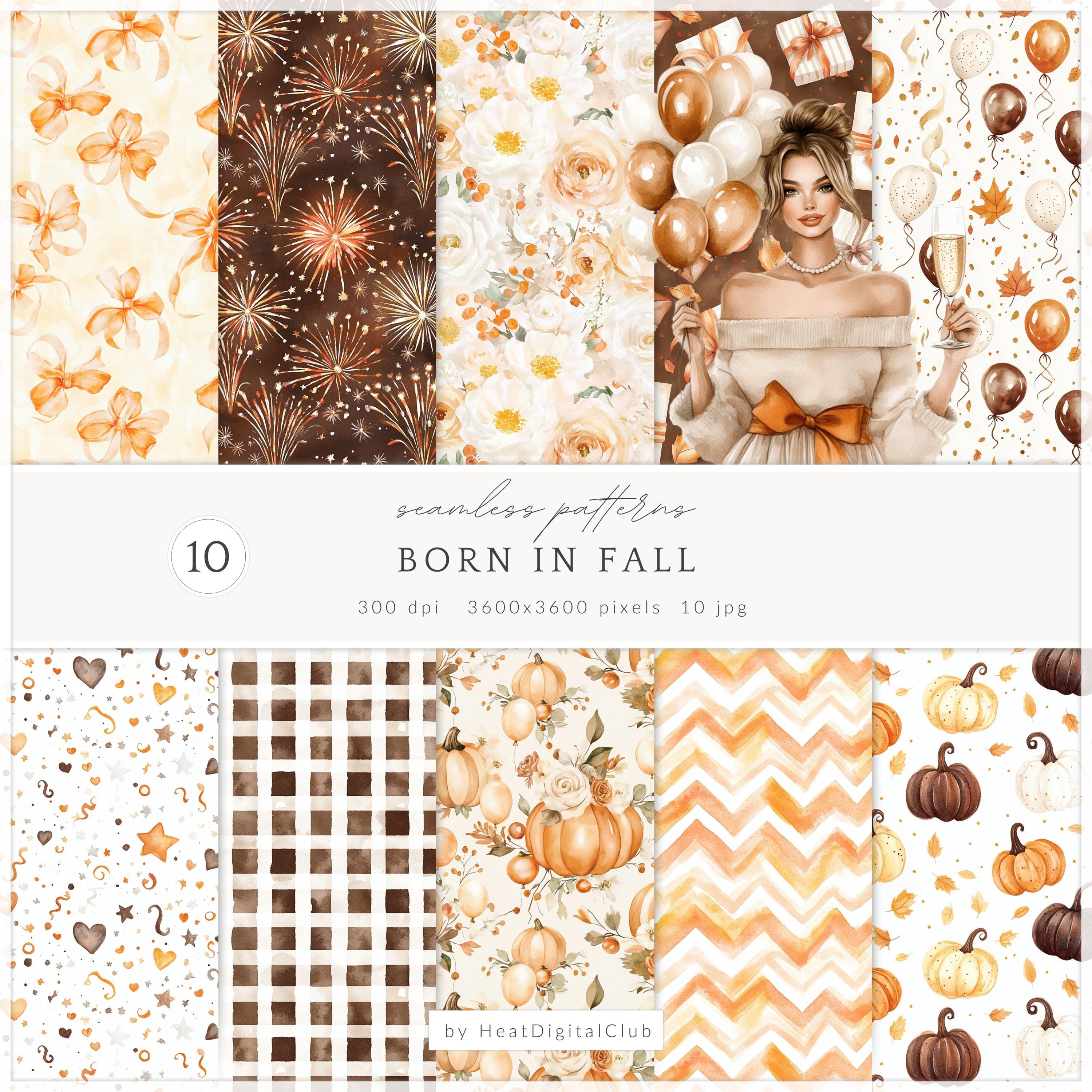 Ecd Paper Pattern Watercolor Born in Fall Seamless Patterns, Autumn Party Papers ...