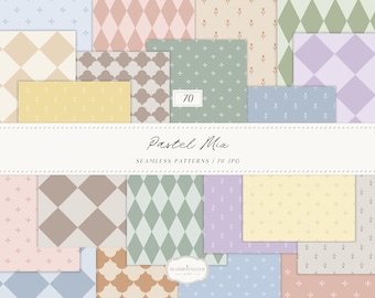 Pastel Geometric Mix  Seamless Patterns, Modern Floral Harlequin JPG Collection (Digital Download)