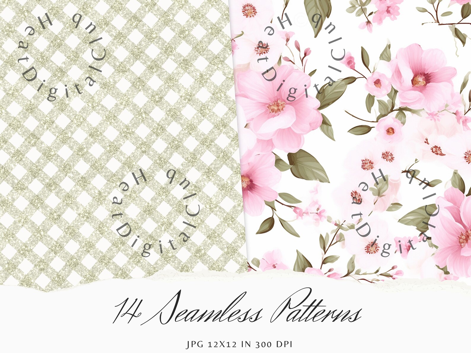 Shabby Chic Floral Seamless Patterns, Pastel Watercolor, JPEG (digital ...