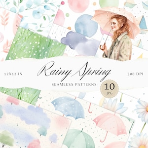 Aquarell Regnerischen Frühling Nahtlose Muster, Blumenmuster JPEG, Frühlingsblumen Digitaler Download, Polka dot Muster Scrapbook Papier