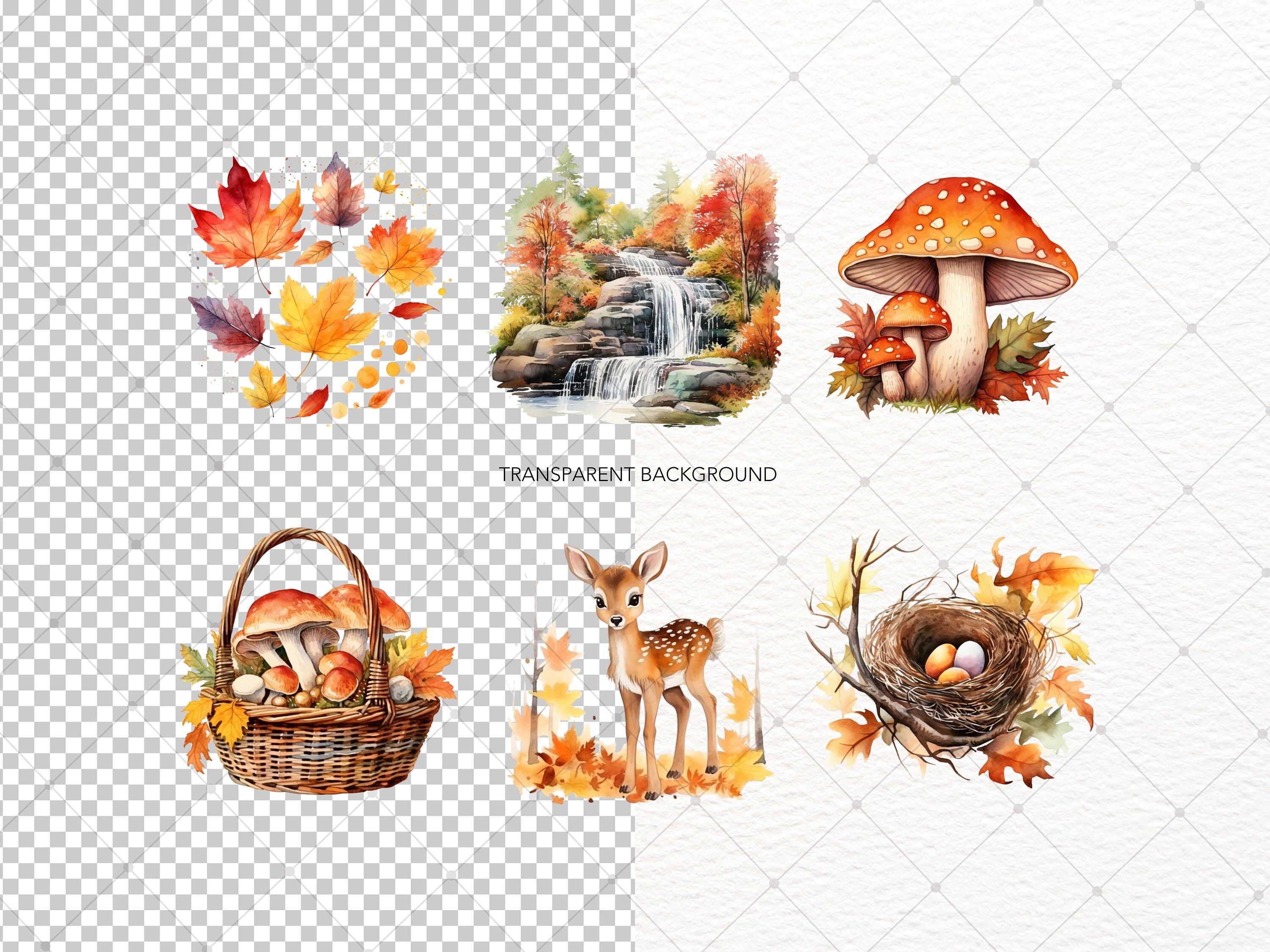 Watercolor Cozy Autumn Forest Clipart, Romantic Fall Forest Landscape ...