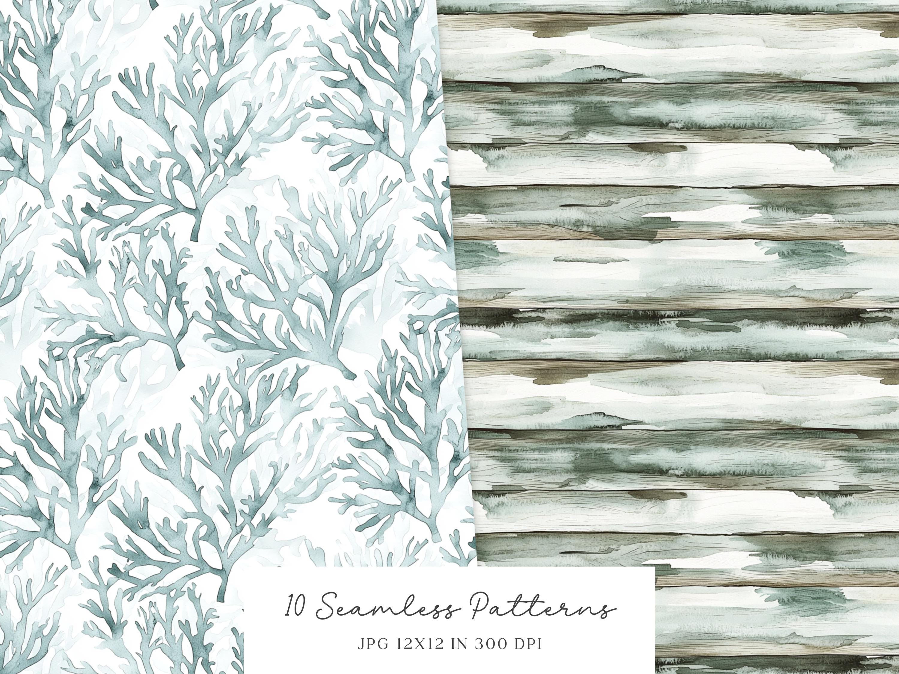 Watercolor Sea Nymph Seamless Patterns, Nautical Pattern JPEG, Sea ...
