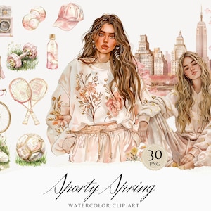 Aquarell sportliche Frühling Clipart, Sport Clip Art, Frühling PNG Bundle, Selbstfürsorge, Fitness, kommerzielle Nutzung, digitale Aufkleber