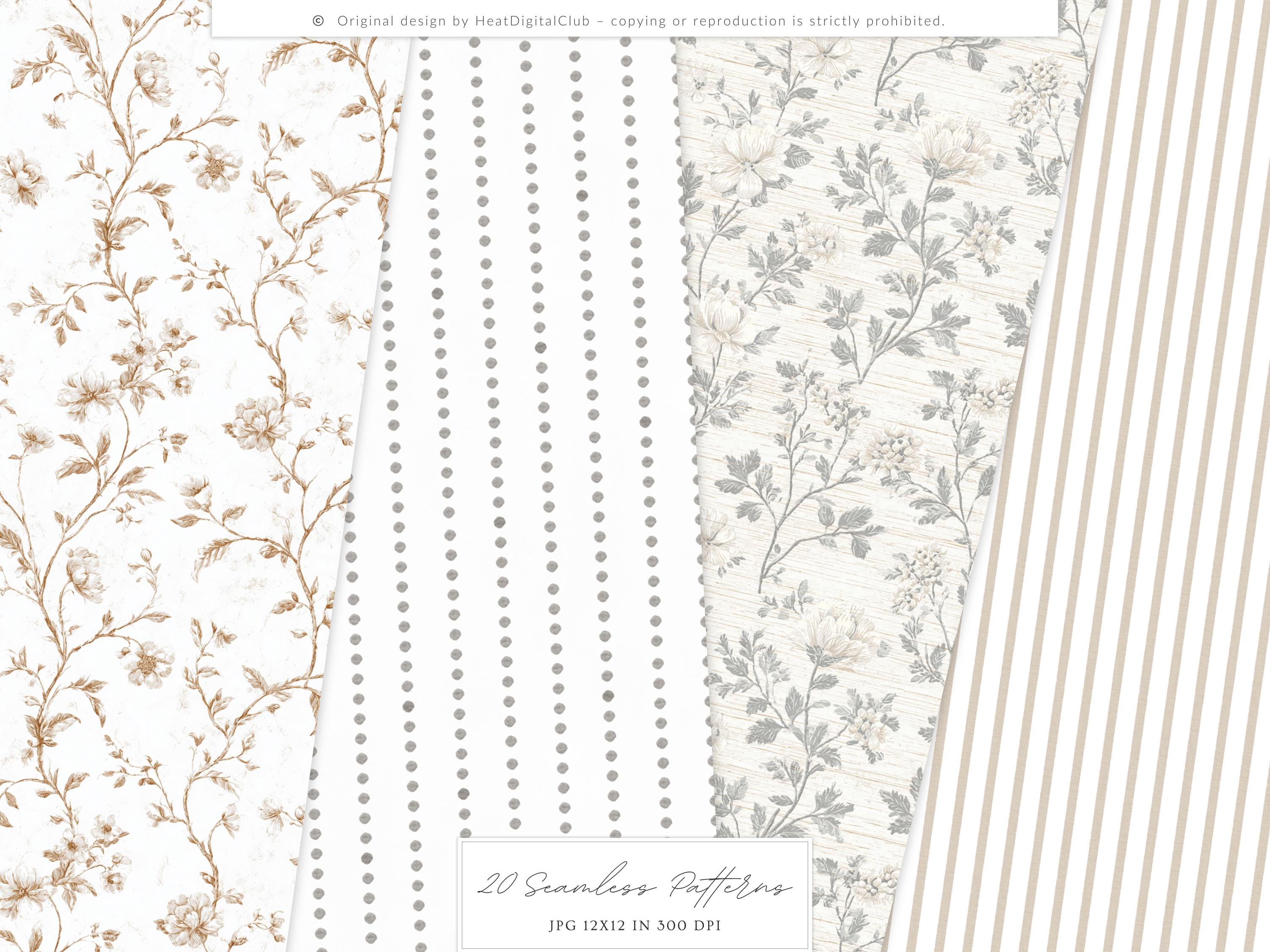 Printables Rustic Patterns Watercolor Rustic Atelier Seamless Patterns, Neutral Floral Patterns ...