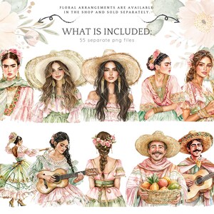 May include: A set of 55 digital illustrations featuring watercolor paintings of women in various poses and outfits. The women are wearing colorful dresses, hats, and accessories. The illustrations are perfect for creating digital art, scrapbooking, or other creative projects.