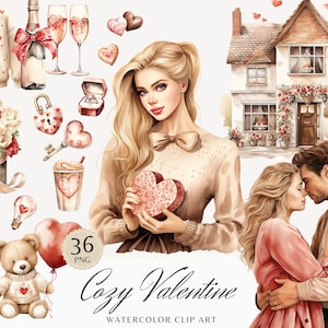 Aquarell gemütliche Valentinstag Clipart Bundle, Valentinstag Clip Art PNG, romantisch, Liebe Clipart, digitaler Download Aufkleber, kommerzielle Nutzung