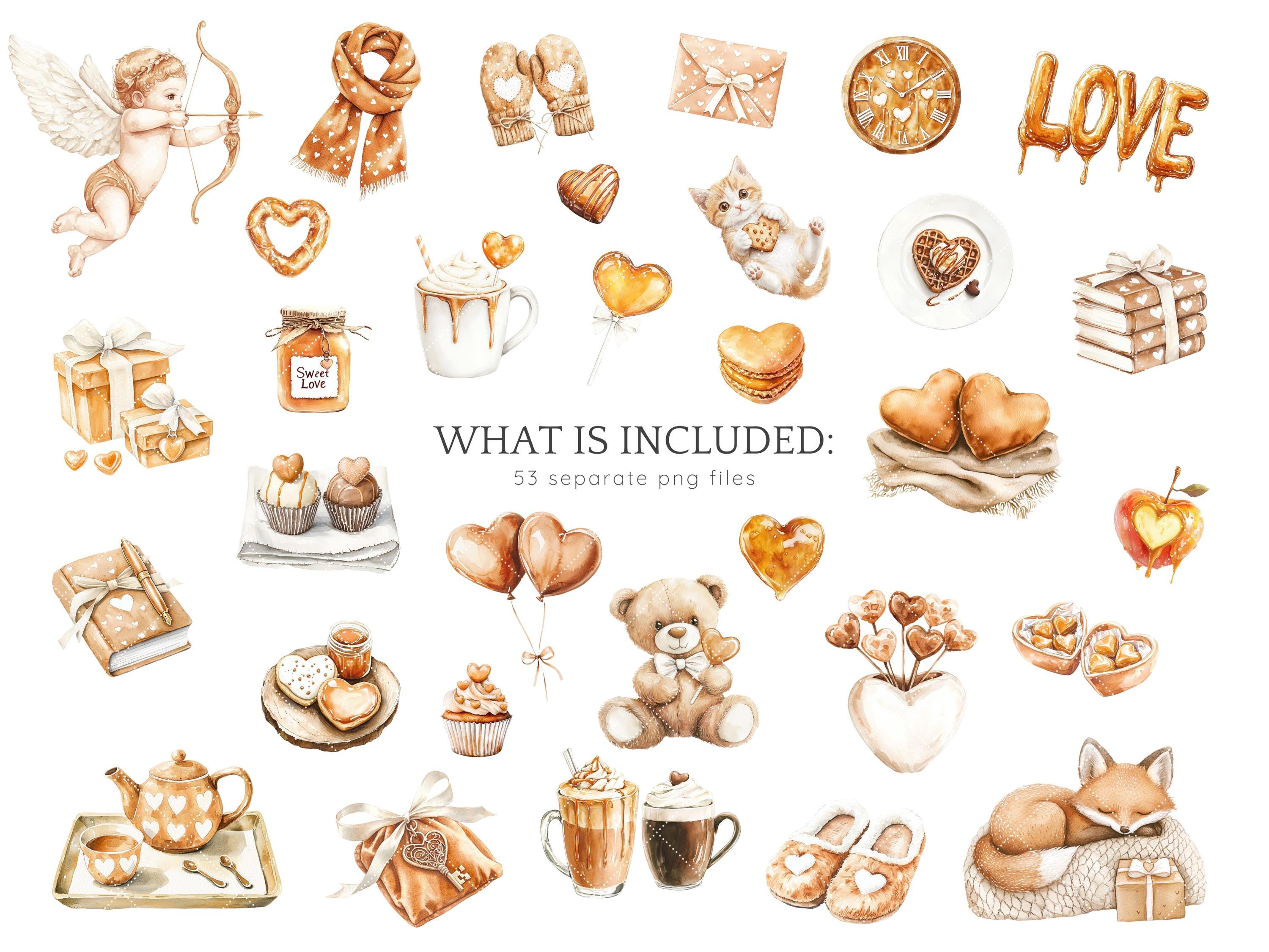 Watercolor Valentines Day Clipart Bundle, Romantic Clip Art PNG ...