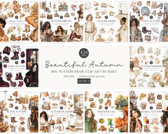 Watercolor  Autumn Clipart Bundle, Fall ClipArt PNG, Cozy Fall Images, Cottagecore, Pumpkin, Digital Download, Commercial Use