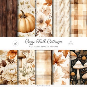 10 nahtlose Aquarell gemütliche Herbst Muster, Herbstlaub, Floral Digital Download JPEG, sich wiederholendes Muster Digitale Papiere Scrapbook Papier