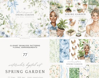 Watercolor Spring Garden Clipart, Floral PNG, Stickers (Digital Download)