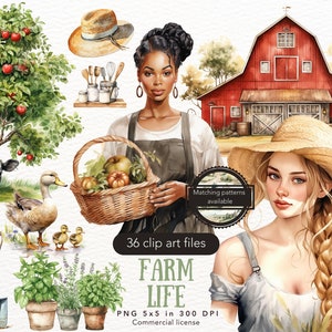 Bundle de cliparts aquarelle vie à la ferme, clipart ferme, animaux de la ferme PNG, autocollants en téléchargement numérique ferme vie simple, usage Commercial