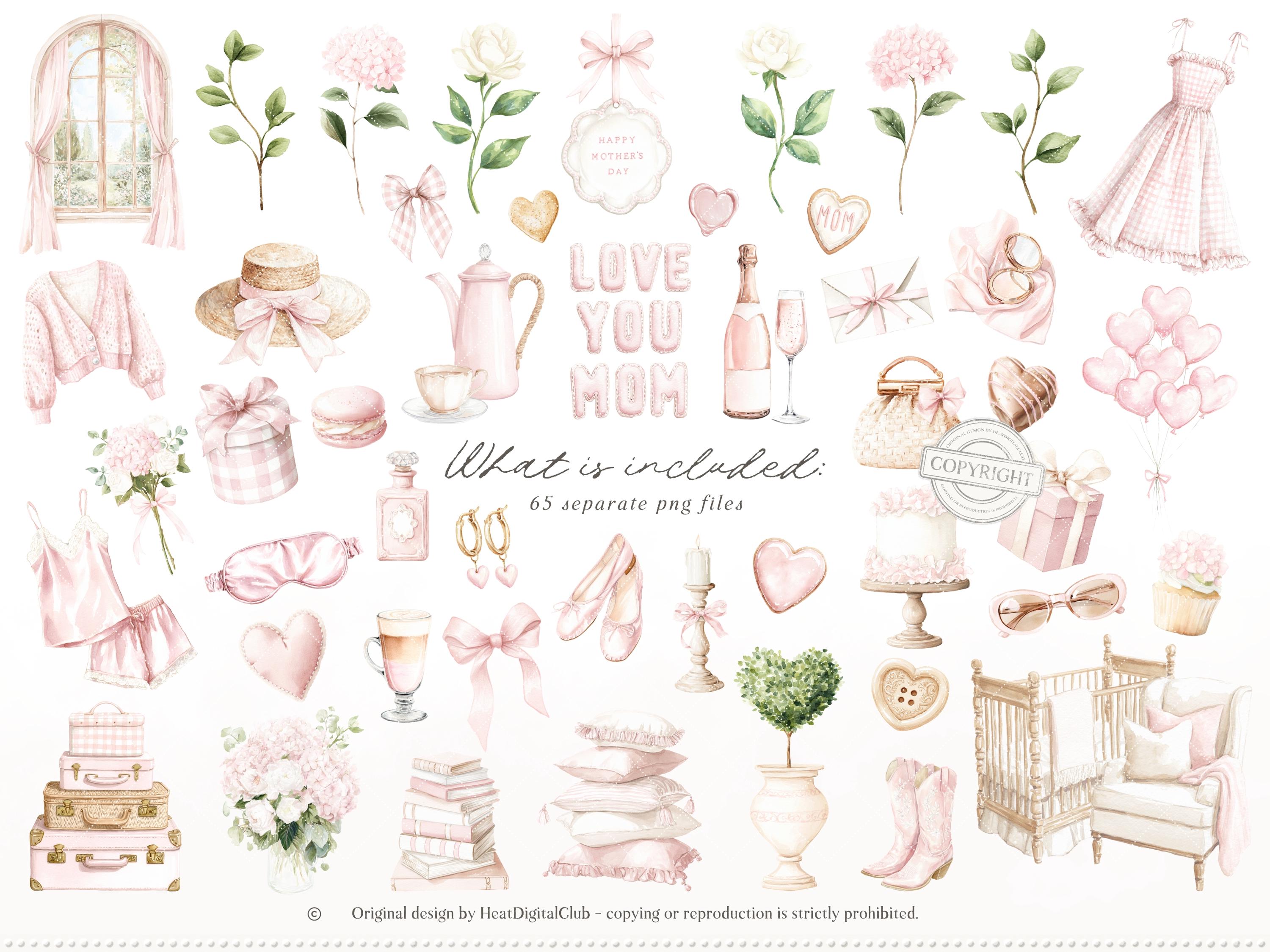 Watercolor Mothers Day Clipart, Mom and Baby PNG, Animals, Soft Pink ...