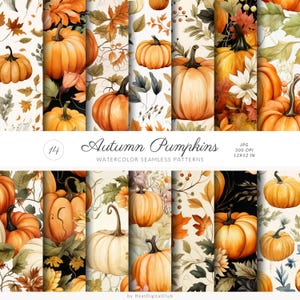 Peut inclure: Un ensemble de 14 motifs numériques sans couture mettant en scène des illustrations à l'aquarelle de citrouilles, de feuilles et de fleurs. Les motifs sont parfaits pour les projets sur le thème de l'automne, tels que le scrapbooking, la fabrication de cartes et la conception numérique.