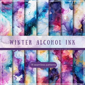 Seamless Winter Alcohol Ink Patterns, Watercolor JPG, Digital Download, Repeating Pattern, Digital Papers, Scrapbook Paper, Infinite Pattern