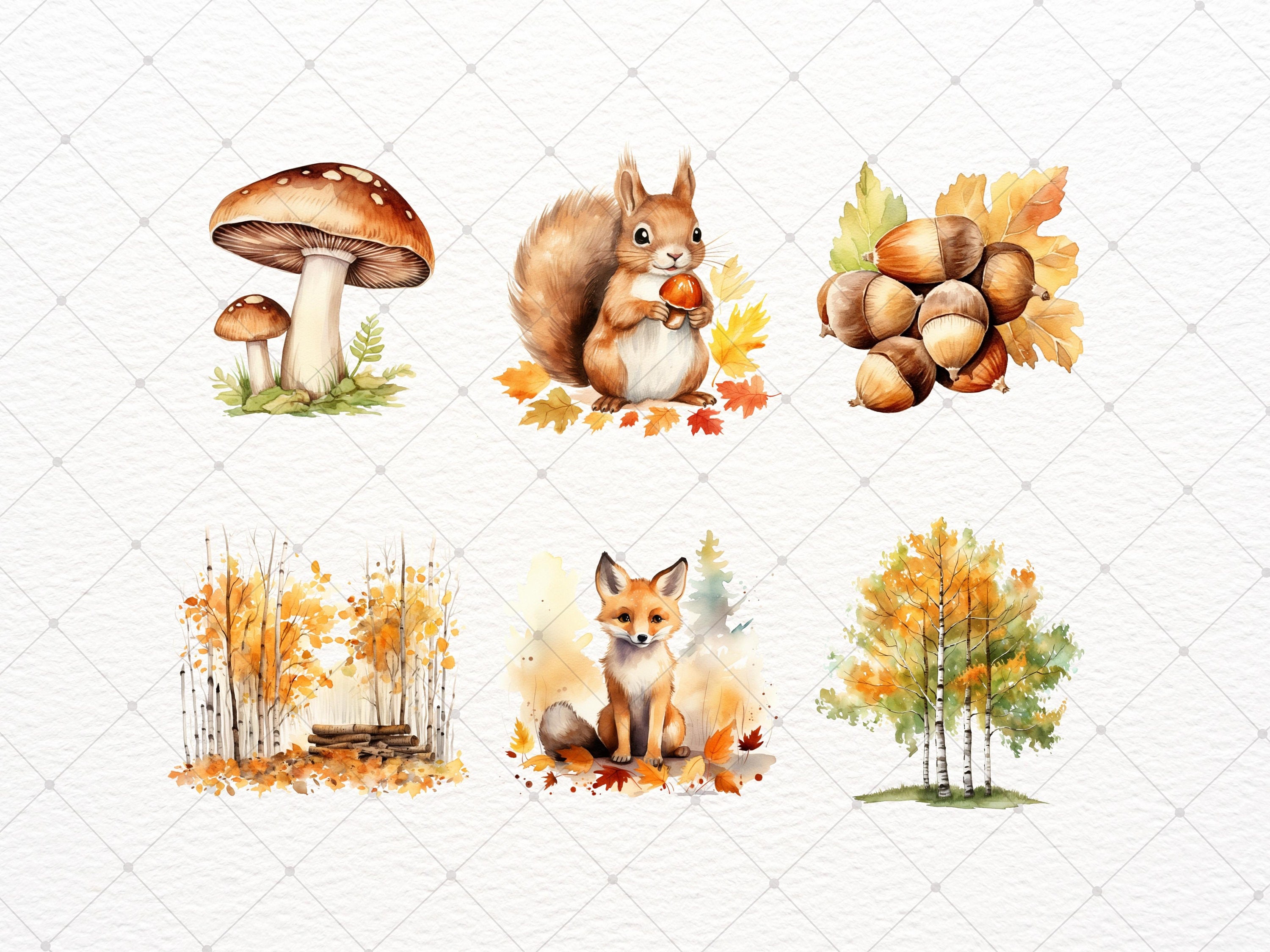 Watercolor Cozy Autumn Forest Clipart, Romantic Fall Forest Landscape ...