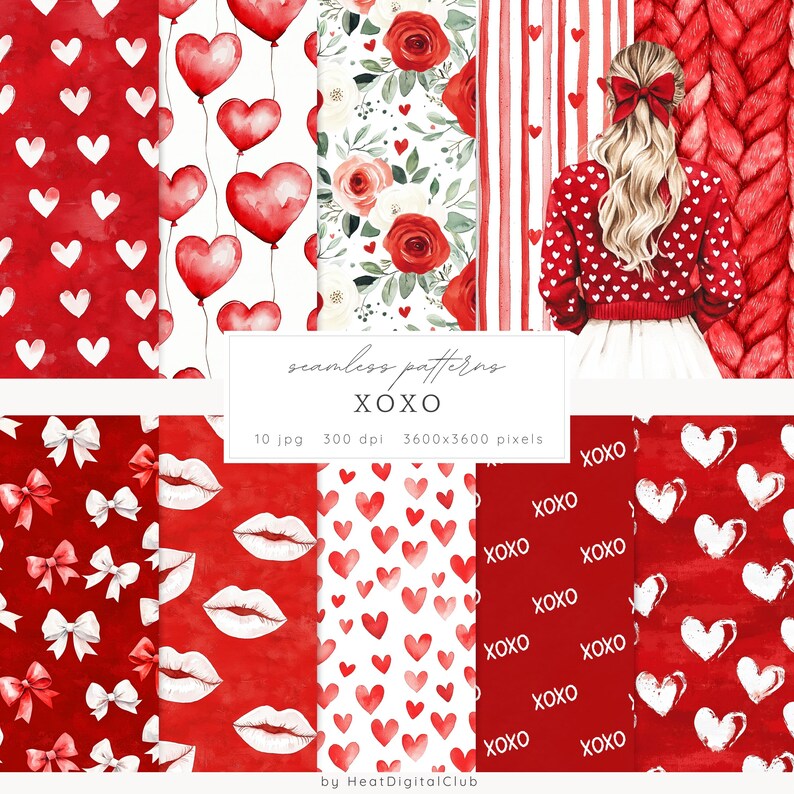 Watercolor Valentines Day Clipart Bundle, Romantic Clip Art PNG, XOXO ...