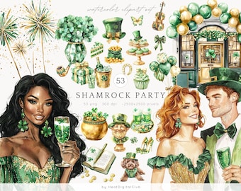 Watercolor St.Patrick’s Day Clipart, Shamrock Party PNG, Irish Clip Art, Green St Patricks Day, green Patrick png, Cottagecore clip art
