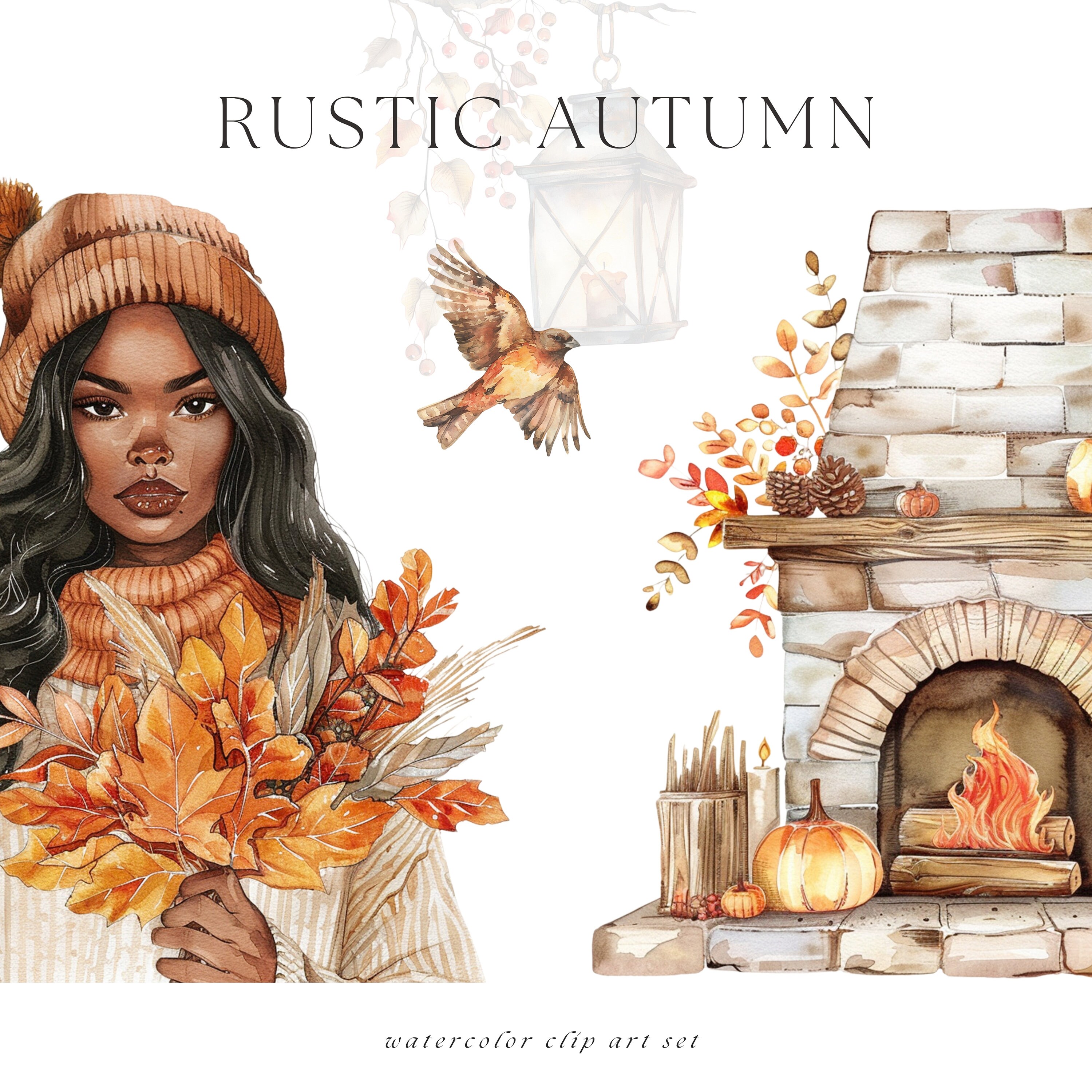 Watercolor Rustic Autumn Clipart Bundle, Fall Clipart PNG, Neutral Cozy ...