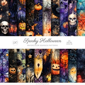 Watercolor Halloween Seamless Patterns - Spooky Fall Halloween JPEG, Digital Download, Repeating Pattern, Digital Papers - Scrapbook Paper