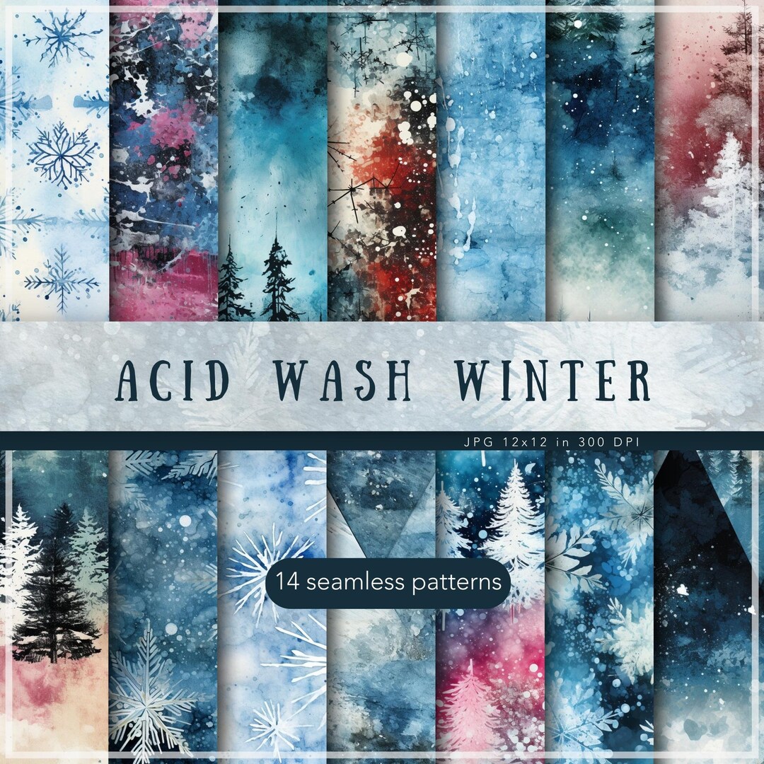 Seamless Watercolor Winter Patterns, Winter Acid Wash Textures Digital ...