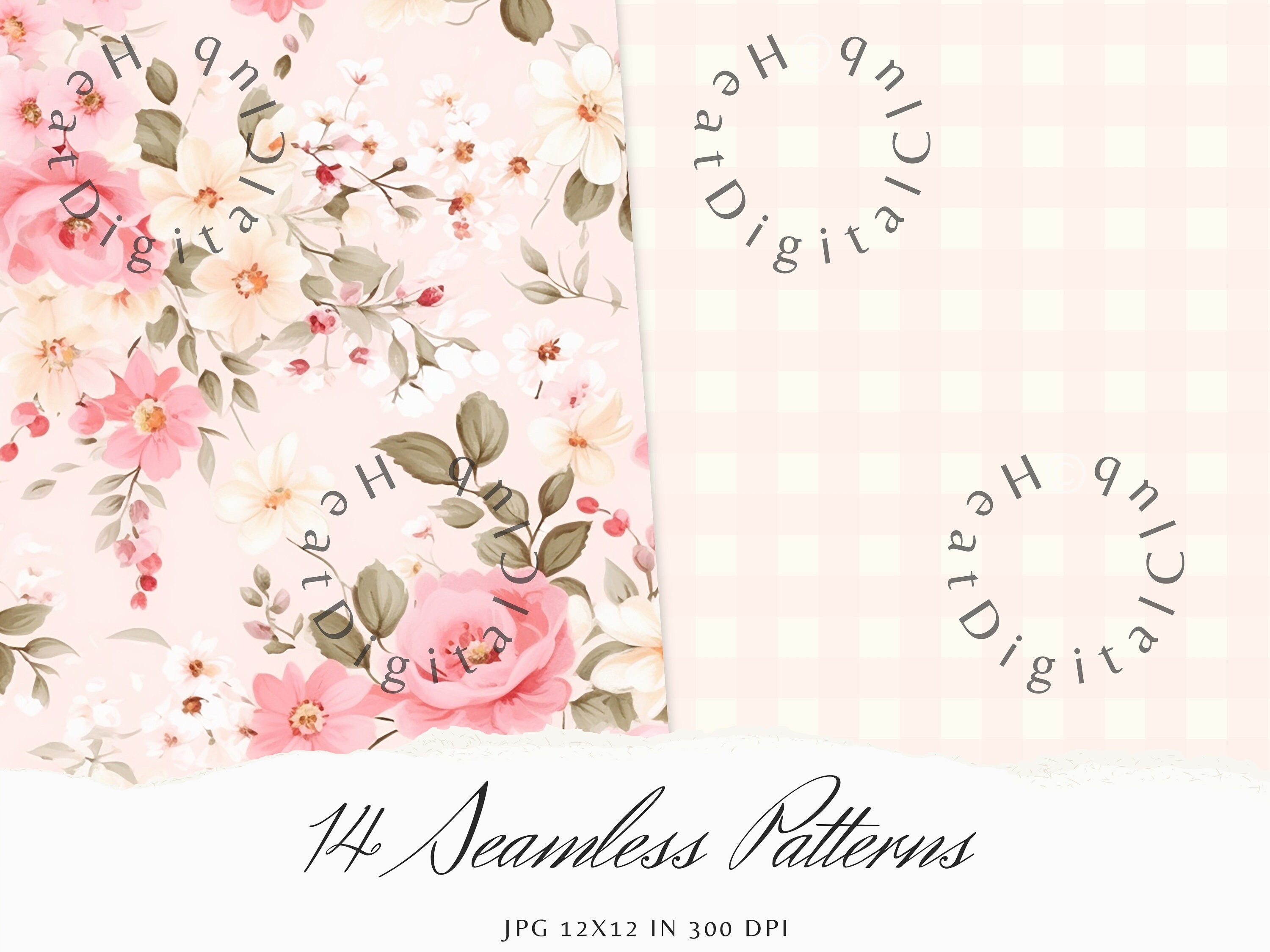 Shabby Chic Floral Seamless Patterns, Pastel Watercolor, JPEG (digital ...