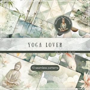 Watercolor Yoga Seamless Patterns, Zen, Buddha, Bamboo (Digital Download)