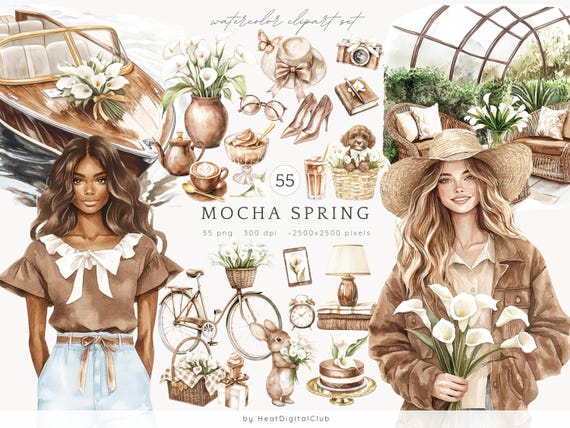 Watercolor Spring Clipart Set, Floral PNG, Cottage Garden (Digital Download)