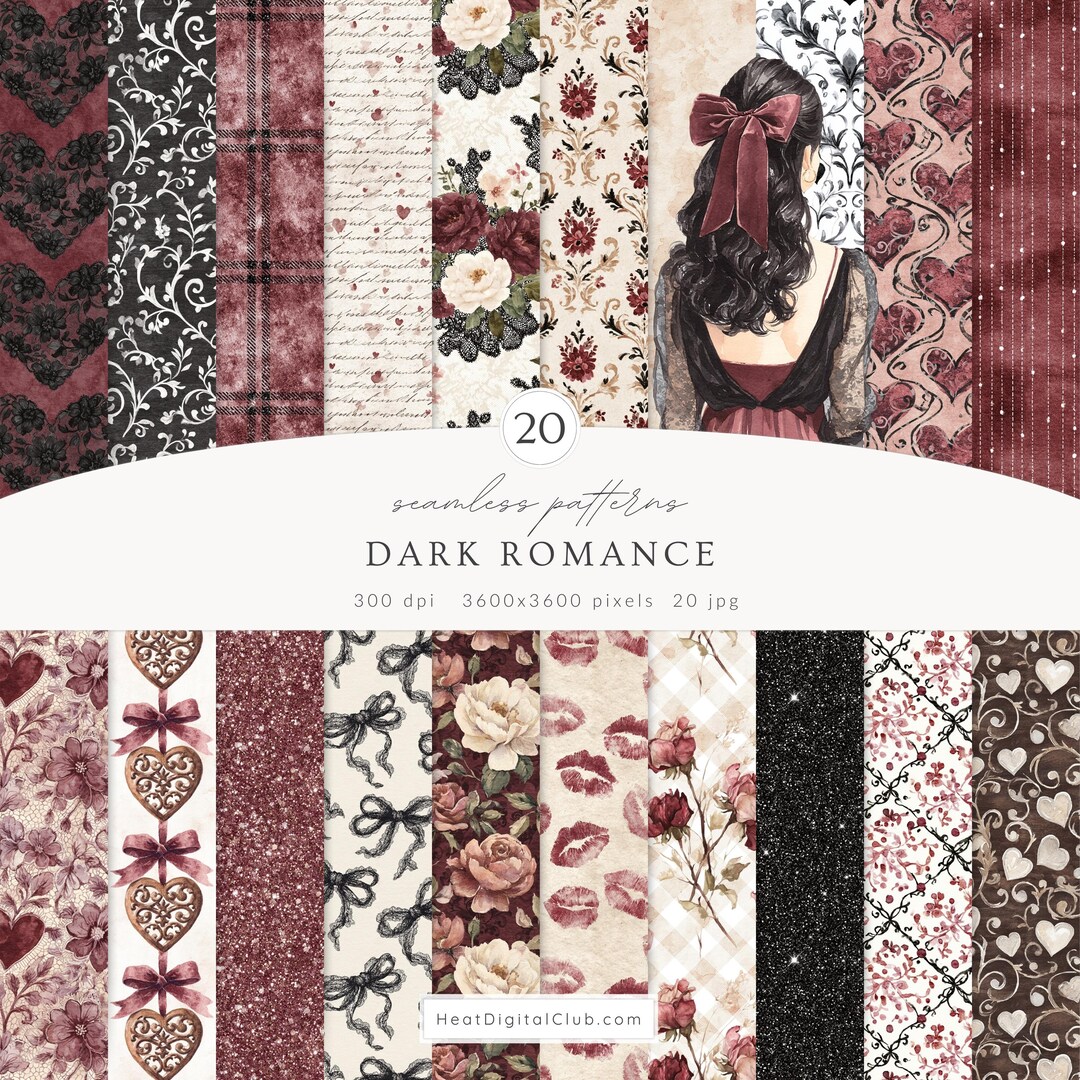 Romantic Designs Pattern Watercolor Dark Romance Seamless Patterns, Gothic Valentine Digital ...