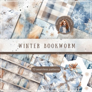 Naadloze aquarel winter boekenwurmpatronen, pastel geruit bloemmotief jpeg, digitale download herhalend patroon, digitaal plakboekpapier