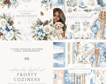 Watercolor Winter Clipart Bundle, Cottagecore PNG (Digital Download)