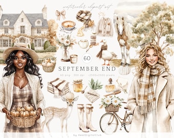 Watercolor Autumn Clipart Set, Cozy Pumpkins, Cottagecore (Digital Download)