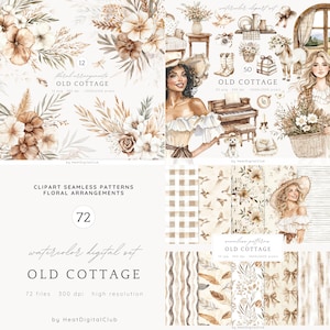 Aquarelle vieille maison des cliparts, clipart Cottagecore, clipart rustique, planificateur d'autocollants, PNG vintage, téléchargement numérique, usage Commercial