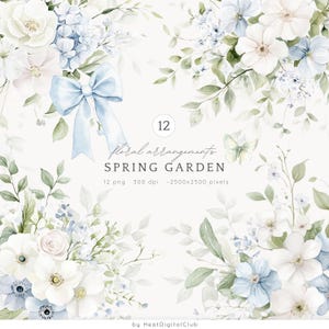 Aquarel lentetuin bloemstukken ClipArt, zachte lentebloemen png, lenteboeket, verse bloemen, digitale download
