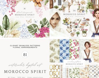 Watercolor Morocco Clipart, Boho Travel Graphics (Digital Download)