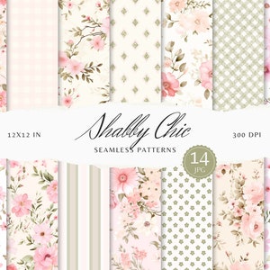 Motivi senza soluzione di continuità shabby chic ad acquerello, JPEG floreale pastello, carta da stampa shabby chic glitterata a quadri a strisce, carta per scrapbooking, diario spazzatura